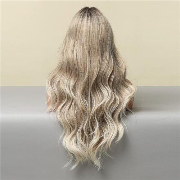 Women's Ombre Ash Blonde Wig Long Wavy Synthetic Wig, 26Inch - Picture 4 of 7